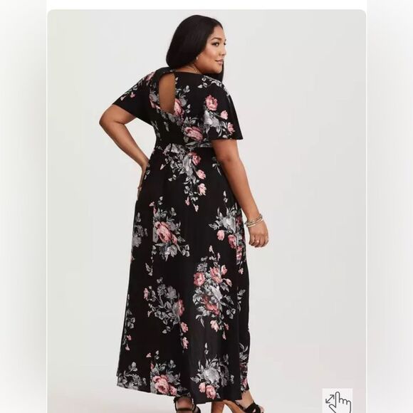 Torrid Black Floral Challis Overskirt Romper - Picture 3 of 7